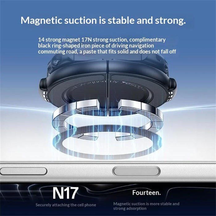 YESIDO C280 2-in-1 Suction Cup Car Phone Mount Compatible with MagSafe Magnetic 360 Degrees Rotating Holder for Dashboard Windshield - Black - 3