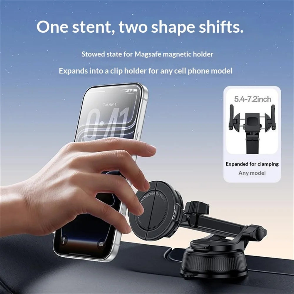 YESIDO C280 2-in-1 Suction Cup Car Phone Mount Compatible with MagSafe Magnetic 360 Degrees Rotating Holder for Dashboard Windshield - Black - 4