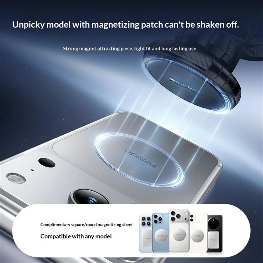 YESIDO C276 Magnetic Car Phone Holder Mount 360 Degrees Rotating Suction Cup Phone Stand for Windshield Dashboard - Black - 3