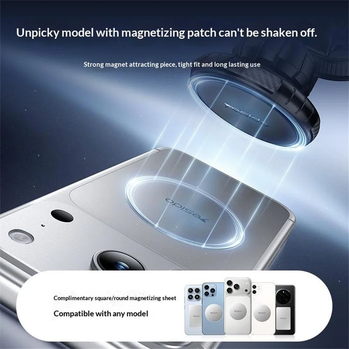 YESIDO C276 Magnetic Car Phone Holder Mount 360 Degrees Rotating Suction Cup Phone Stand for Windshield Dashboard - Black - 3