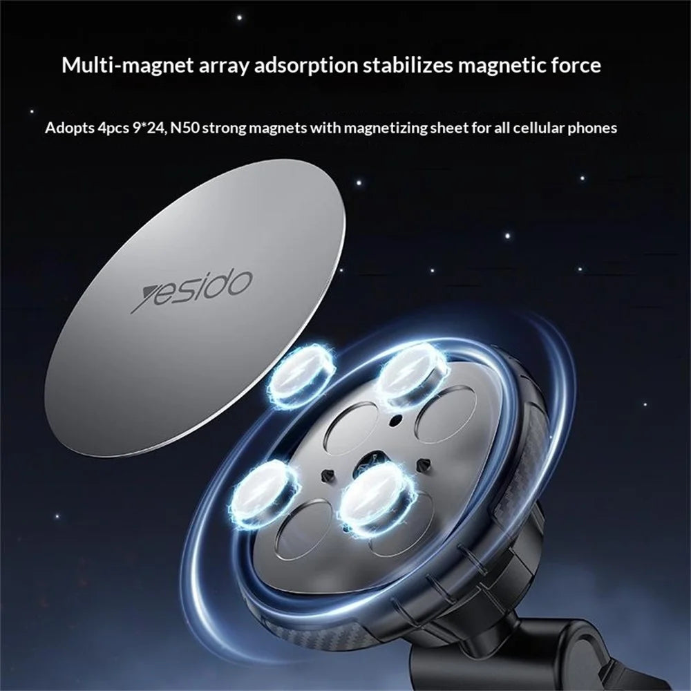 YESIDO C276 Magnetic Car Phone Holder Mount 360 Degrees Rotating Suction Cup Phone Stand for Windshield Dashboard - Black - 4