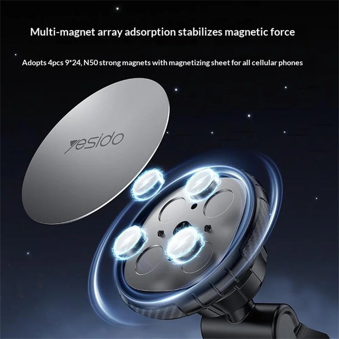 YESIDO C276 Magnetic Car Phone Holder Mount 360 Degrees Rotating Suction Cup Phone Stand for Windshield Dashboard - Black - 4