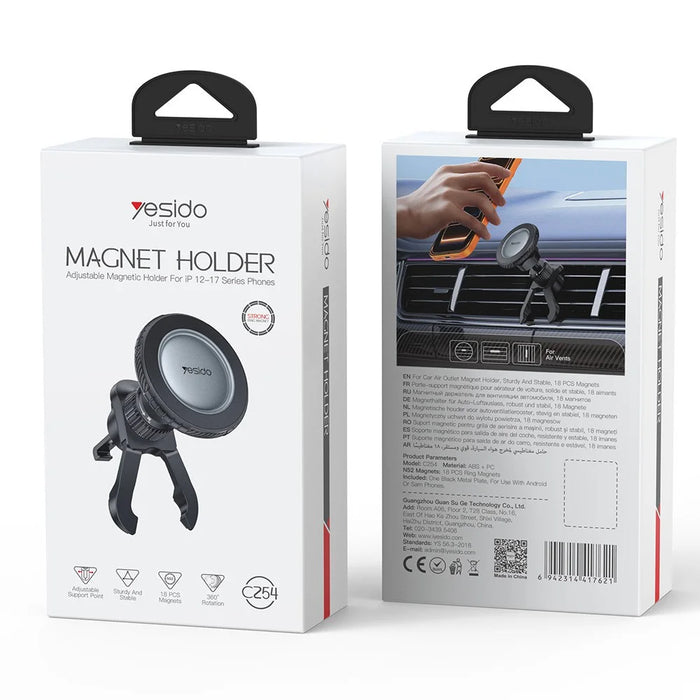 YESIDO C254 Magnetic Car Air Vent Phone Holder Compatible with MagSafe 360 Degrees Rotation Mount for 12-17 Series - Black - 7