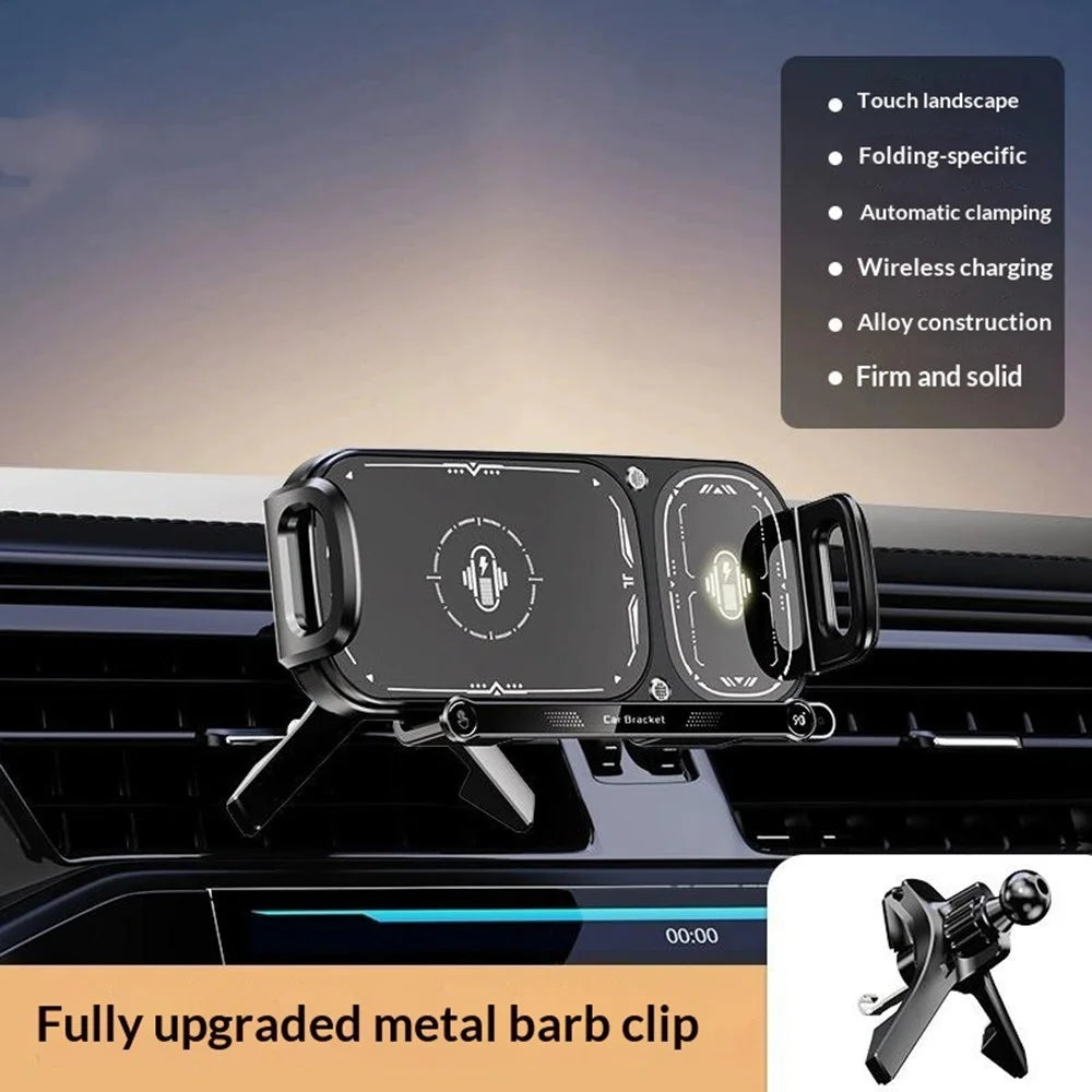Q7S 15W Wireless Car Charger Auto Clamping 90 Degrees Rotation Air Vent Mount Car Phone Holder for Foldable Phones - Grey - 2