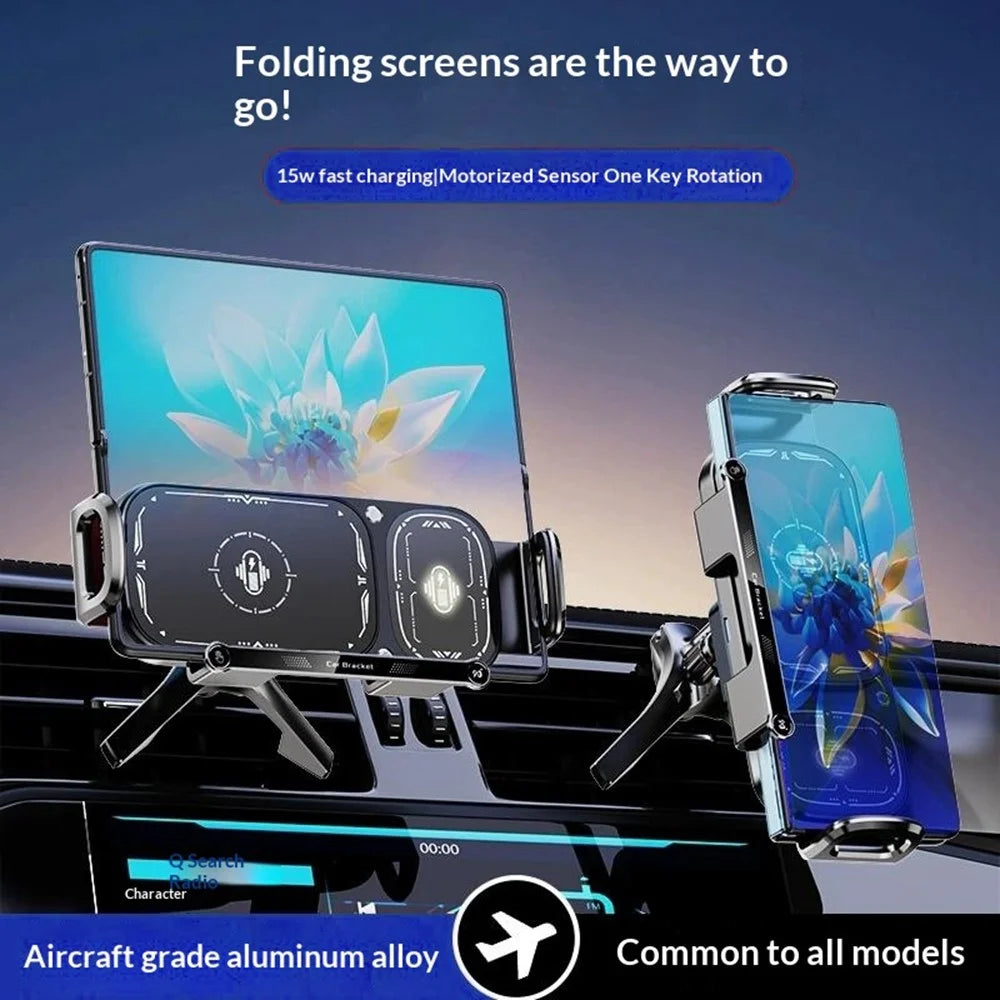 Q7S 15W Wireless Car Charger Auto Clamping 90 Degrees Rotation Air Vent Mount Car Phone Holder for Foldable Phones - Grey - 5