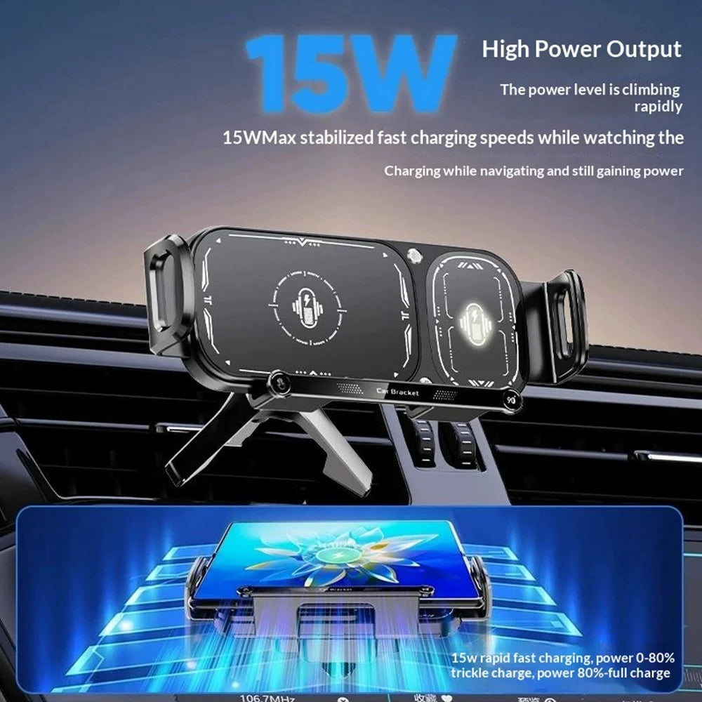 Q7S 15W Wireless Car Charger Auto Clamping 90 Degrees Rotation Air Vent Mount Car Phone Holder for Foldable Phones - Grey - 6