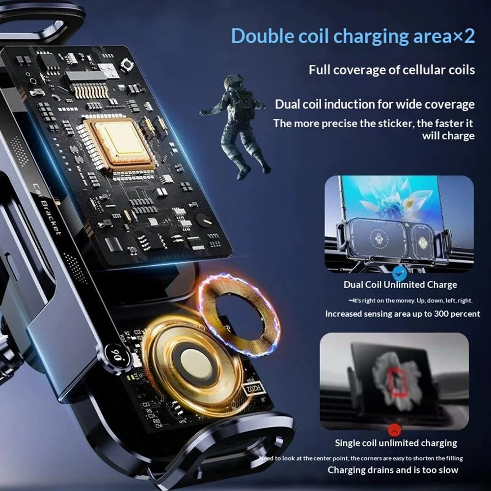 Q7S 15W Wireless Car Charger Auto Clamping 90 Degrees Rotation Air Vent Mount Car Phone Holder for Foldable Phones - Grey - 7