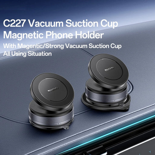 YESIDO C227 Vacuum Suction Cup Magnetic Phone Holder 360 Degree Rotation Ball Head Stand for Car Dashboard Desktop - Black - 2