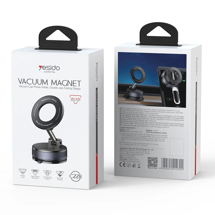 YESIDO C228 Car Phone Stand Mount 360 Degree Zinc Alloy Vacuum Suction Cup Magnetic Phone Holder for Car Dashboard Desktop - Black - 6
