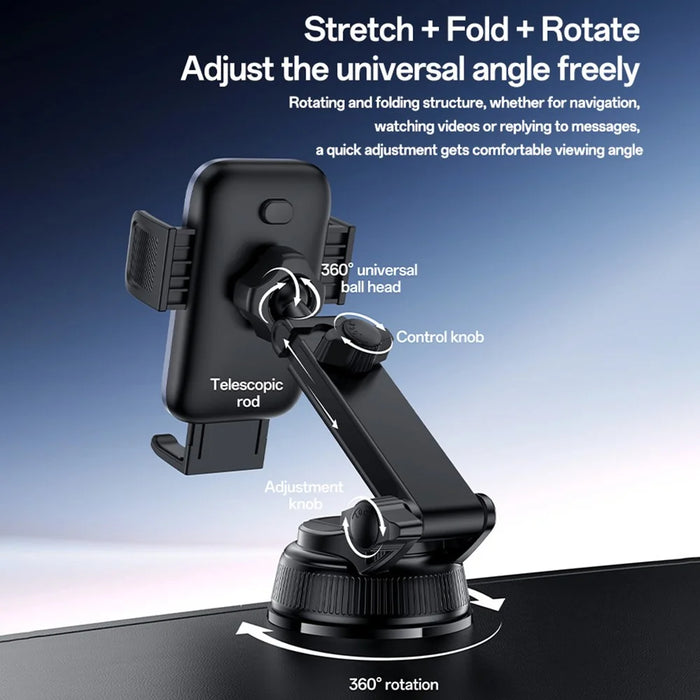 YESIDO C278 Suction Cup Car Phone Holder 360 Degree Rotating Ball One Hand Operation Telescopic Arm Mount for Dashboard - 4
