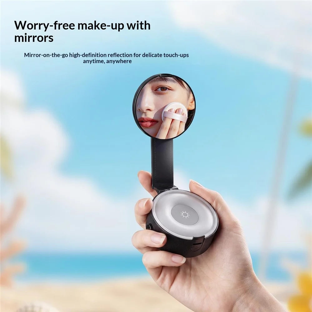 X99 3-in-1 Phone Stand with LED Fill Light & Makeup Mirror Foldable Car Mount Vacuum Suction Cup Holder - Black - 6