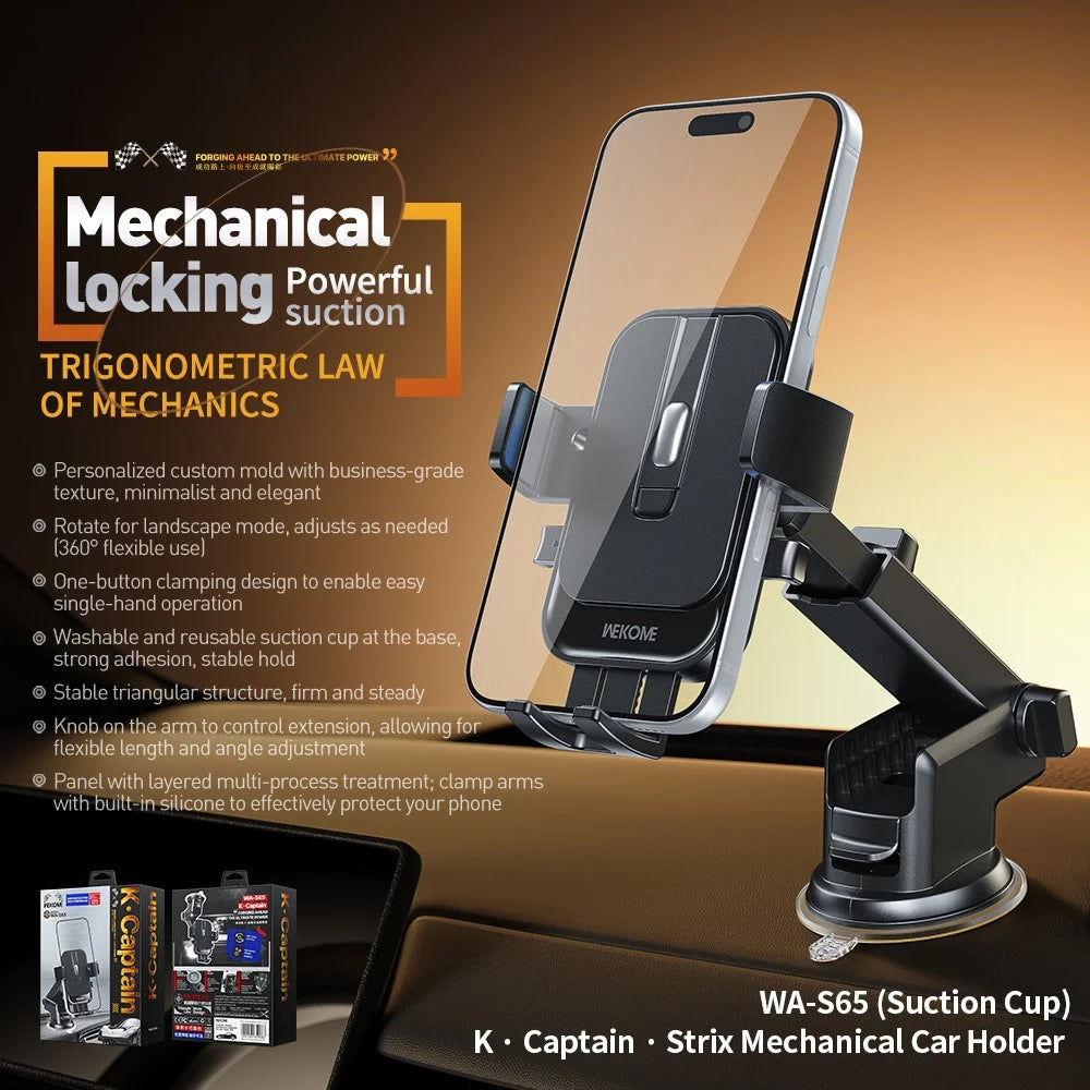 WEKOME WA-S65 Car Mount Holder 360 Degree Rotation Mechanical Suction Cup Dashboard Windshield Phone Stand for 4.7-7.2 Inch Devices - Black - 2