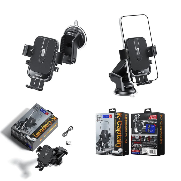 WEKOME WA-S65 Car Mount Holder 360 Degree Rotation Mechanical Suction Cup Dashboard Windshield Phone Stand for 4.7-7.2 Inch Devices - Black - 7