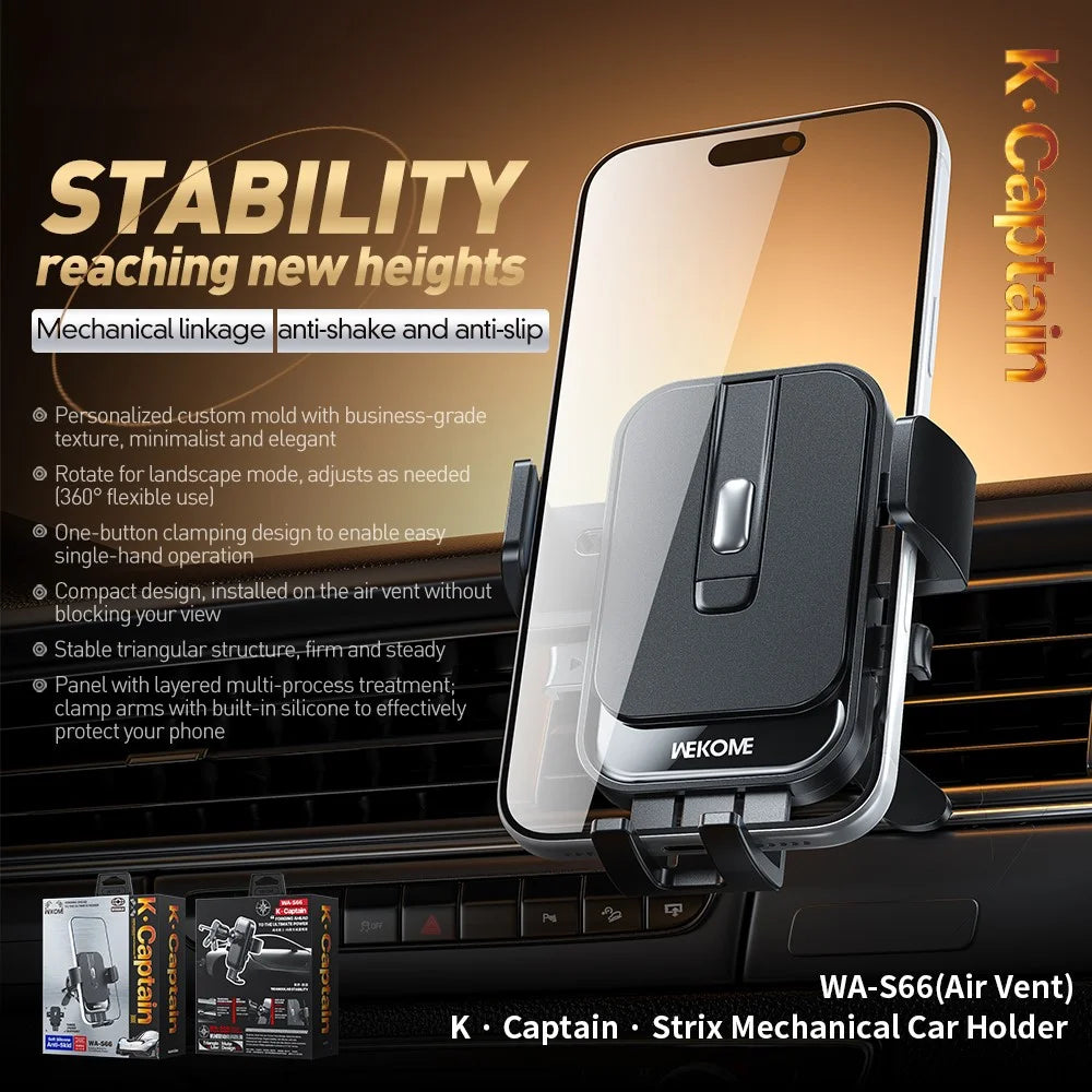 WEKOME WA-S66 Car Air Vent Mount Mechanical One-Button Clamping 360 Degree Rotation Phone Holder for 4.7-7.2 Inch Phones - Black - 2