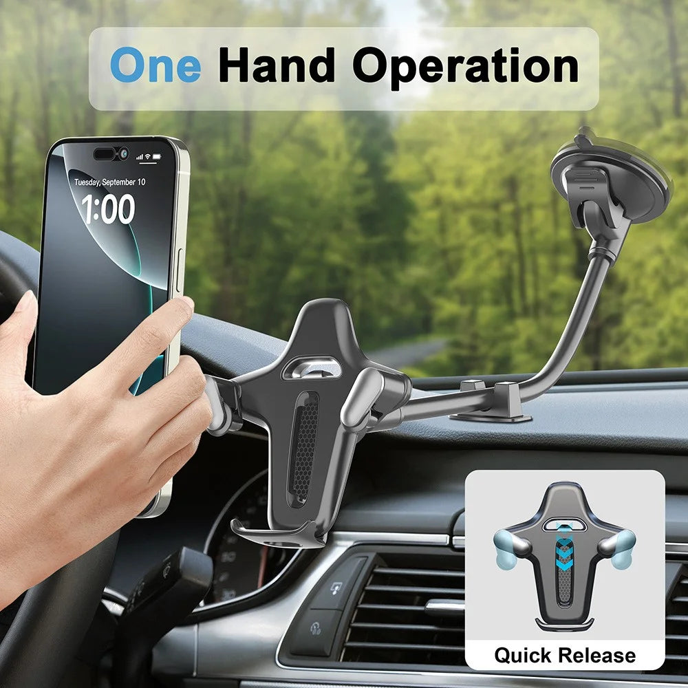 X034 Gooseneck Car Phone Mount Suction Cup Windshield Dashboard Holder Flexible Long Arm 360 Degree Adjustable Mobile Holder for 4.7-7.2 Inch Phones - Grey - 2