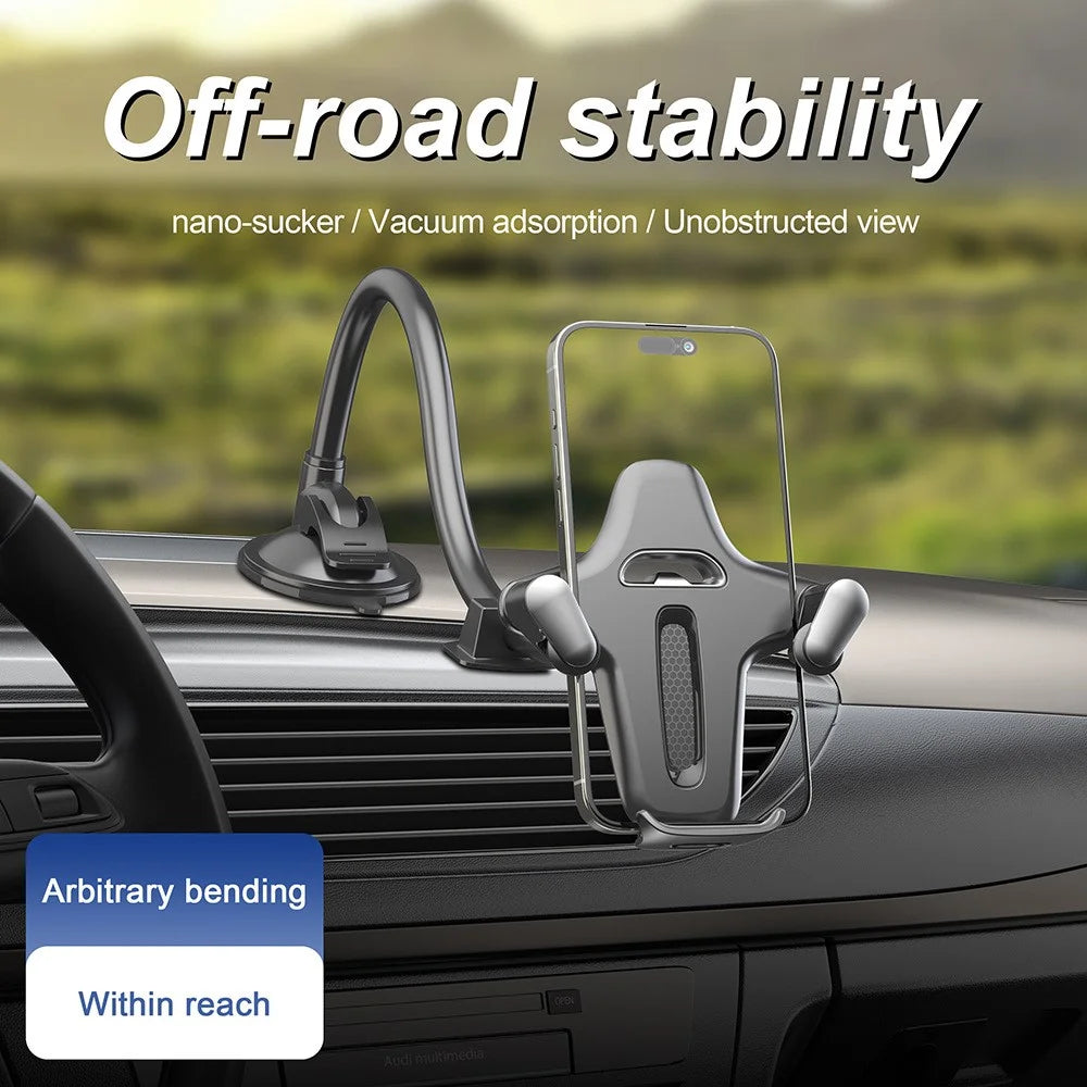 X034 Gooseneck Car Phone Mount Suction Cup Windshield Dashboard Holder Flexible Long Arm 360 Degree Adjustable Mobile Holder for 4.7-7.2 Inch Phones - Grey - 4