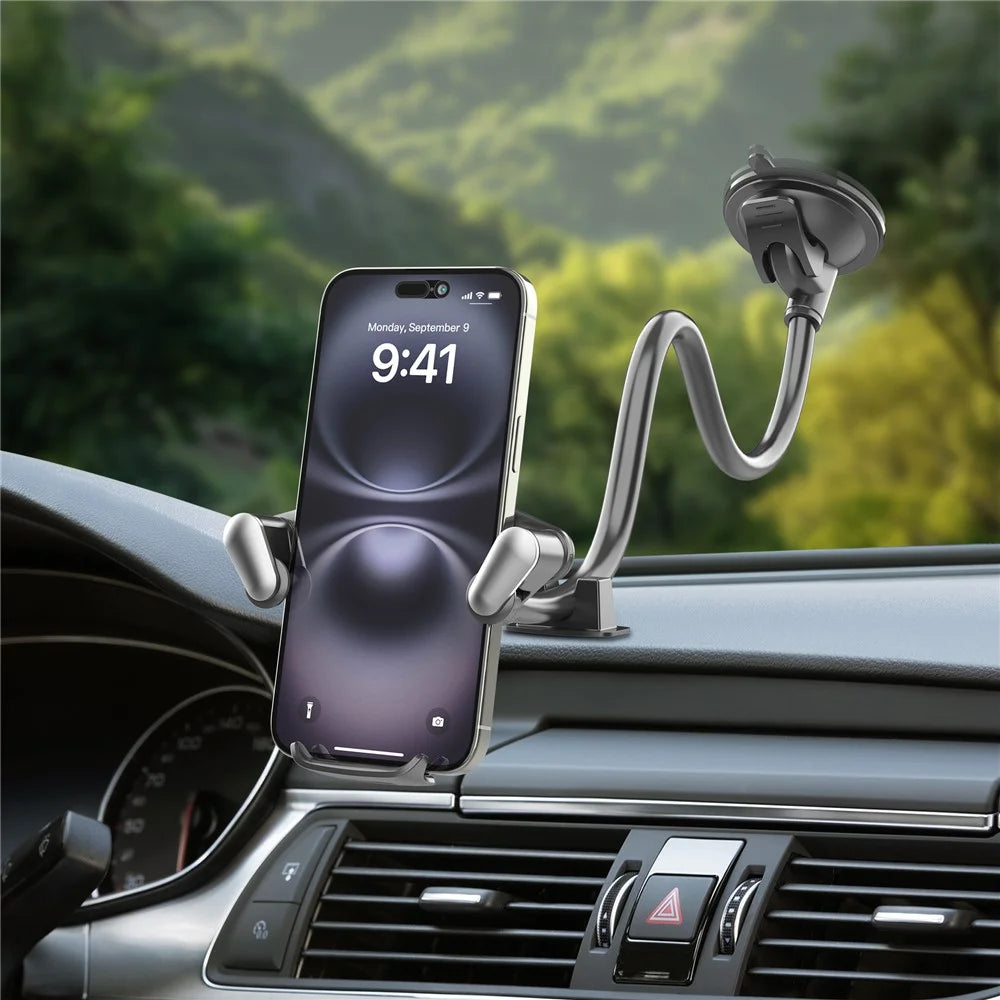 X034 Gooseneck Car Phone Mount Suction Cup Windshield Dashboard Holder Flexible Long Arm 360 Degree Adjustable Mobile Holder for 4.7-7.2 Inch Phones - Grey - 5