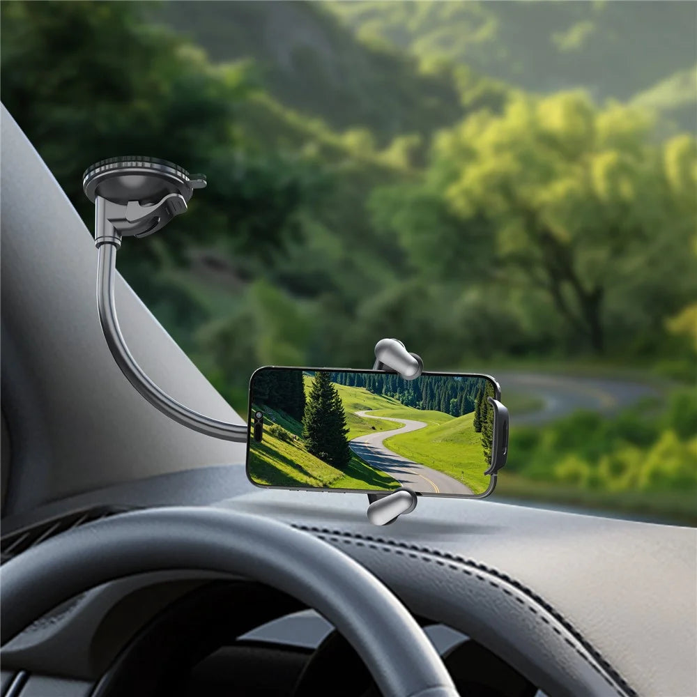 X034 Gooseneck Car Phone Mount Suction Cup Windshield Dashboard Holder Flexible Long Arm 360 Degree Adjustable Mobile Holder for 4.7-7.2 Inch Phones - Grey - 6