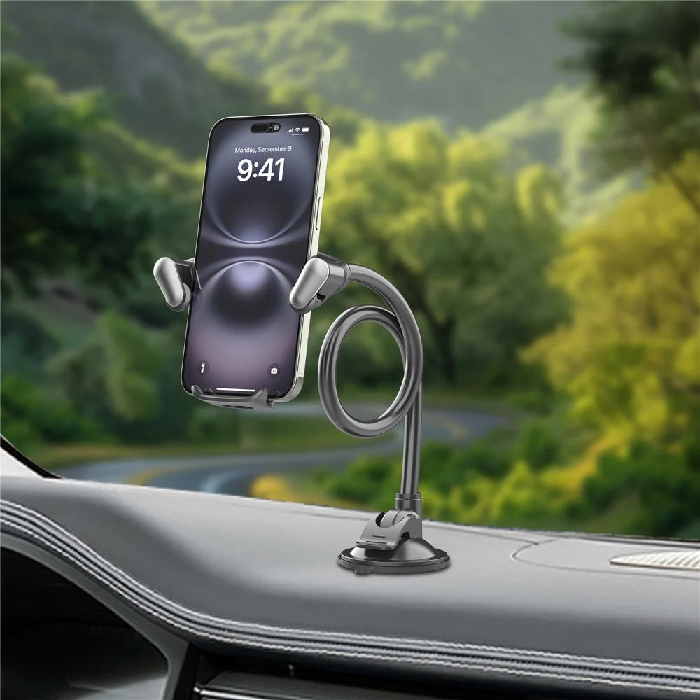 X034 Gooseneck Car Phone Mount Suction Cup Windshield Dashboard Holder Flexible Long Arm 360 Degree Adjustable Mobile Holder for 4.7-7.2 Inch Phones - Grey - 7