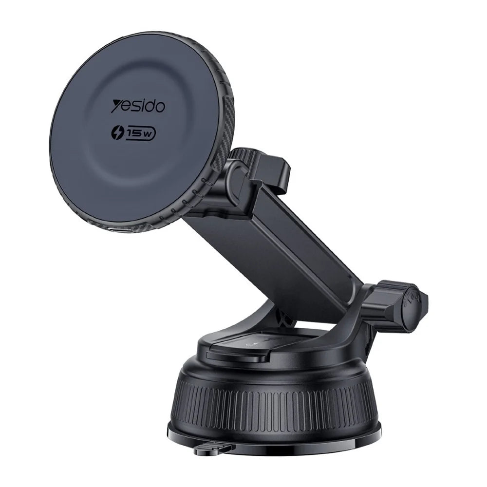 YESIDO C321 Suction Cup Mount 15W Wireless Car Charger 360 Degree Rotation Magnetic Phone Holder - Black - 1
