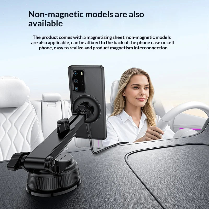 YESIDO C321 Suction Cup Mount 15W Wireless Car Charger 360 Degree Rotation Magnetic Phone Holder - Black - 6