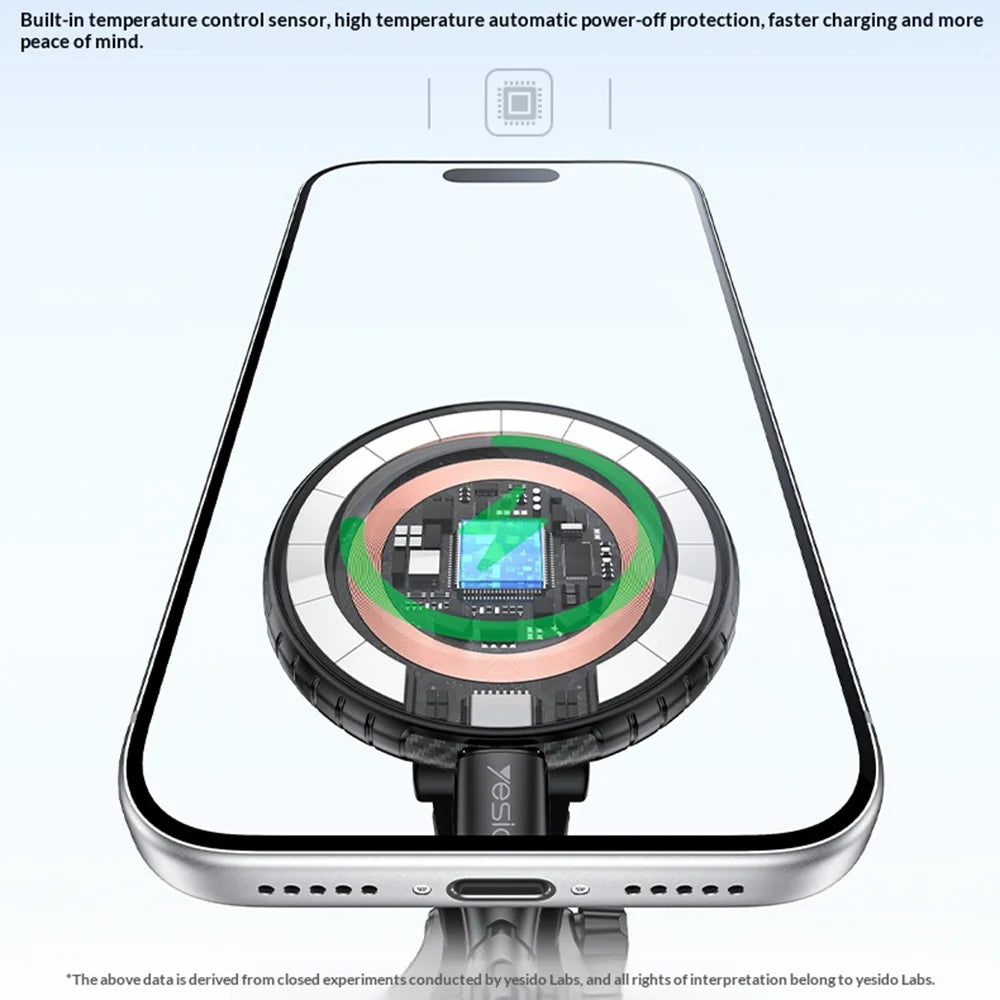 YESIDO C321 Suction Cup Mount 15W Wireless Car Charger 360 Degree Rotation Magnetic Phone Holder - Black - 7