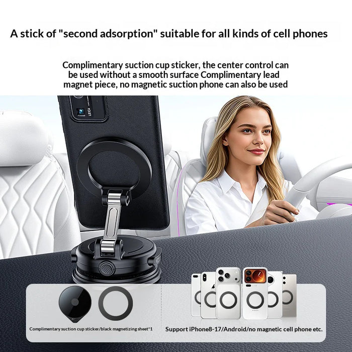 YESIDO C236 Magnetic Phone Holder 360 Degree Rotation Car Mount Vacuum Suction Cup Cellphone Stand - Black - 2