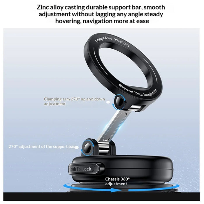YESIDO C236 Magnetic Phone Holder 360 Degree Rotation Car Mount Vacuum Suction Cup Cellphone Stand - Black - 5