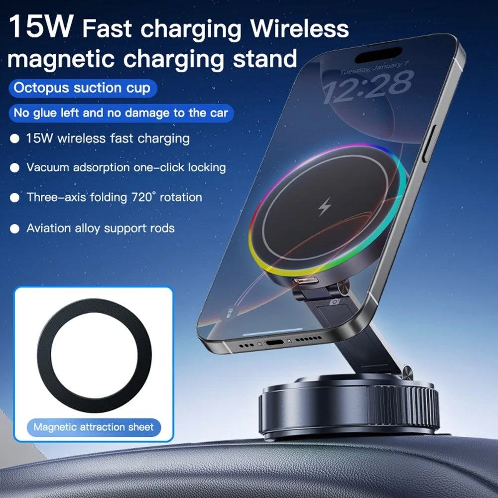 K5S Magnetic Wireless Car Charger Stand 360 Degree Rotation Compatible with MagSafe 15W Fast Charging Vacuum Suction Phone Holder - 2