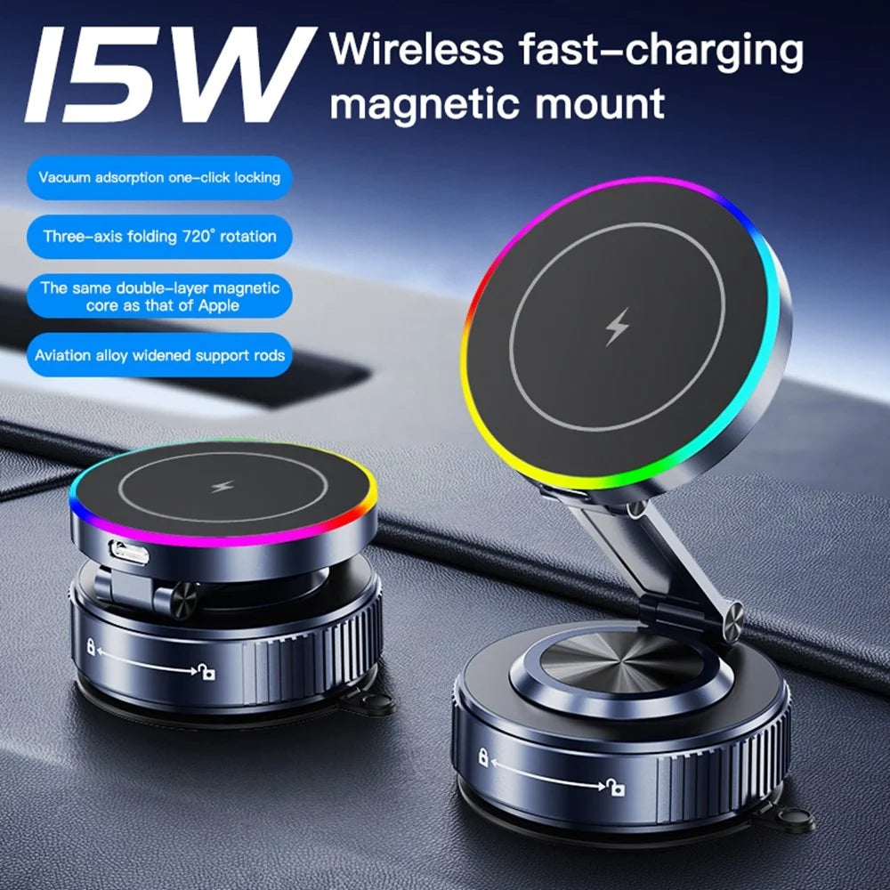 K5S Magnetic Wireless Car Charger Stand 360 Degree Rotation Compatible with MagSafe 15W Fast Charging Vacuum Suction Phone Holder - 3
