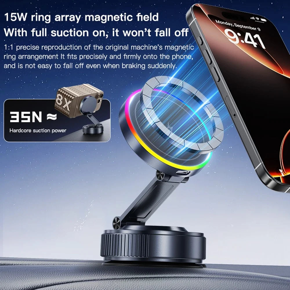 K5S Magnetic Wireless Car Charger Stand 360 Degree Rotation Compatible with MagSafe 15W Fast Charging Vacuum Suction Phone Holder - 5