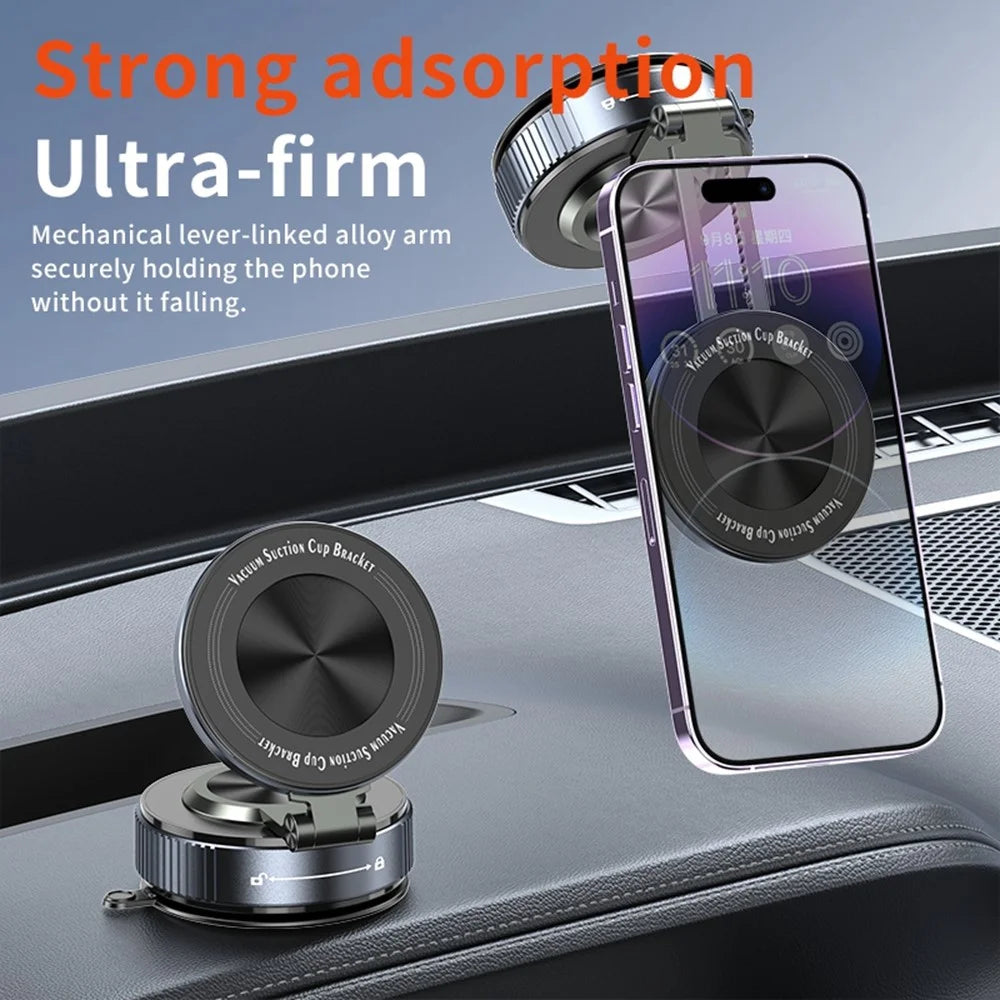 K6 Vacuum Suction Phone Holder Stand 360 Degree Rotating Car Desktop Magnetic Mount for Smartphones Over 4.7 Inch- Black - 4