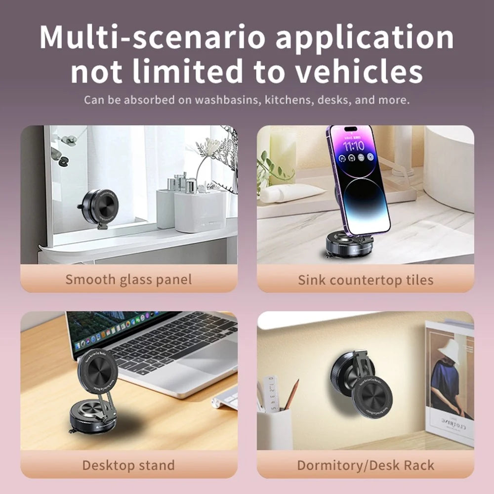 K6 Vacuum Suction Phone Holder Stand 360 Degree Rotating Car Desktop Magnetic Mount for Smartphones Over 4.7 Inch- Black - 7