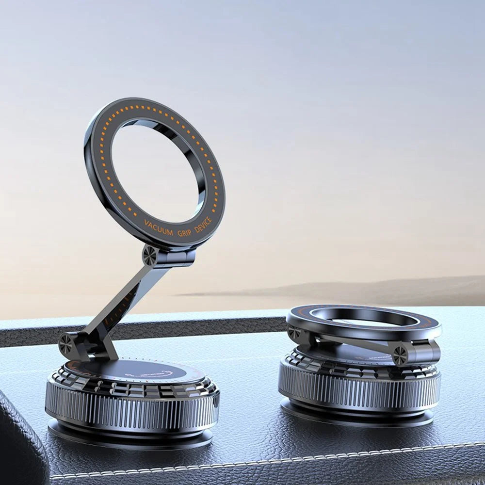 K9 All Metal Car Desktop Phone Holder Vacuum Suction Magnetic Stand 360 Degree Rotation Foldable Mount - Black - 2