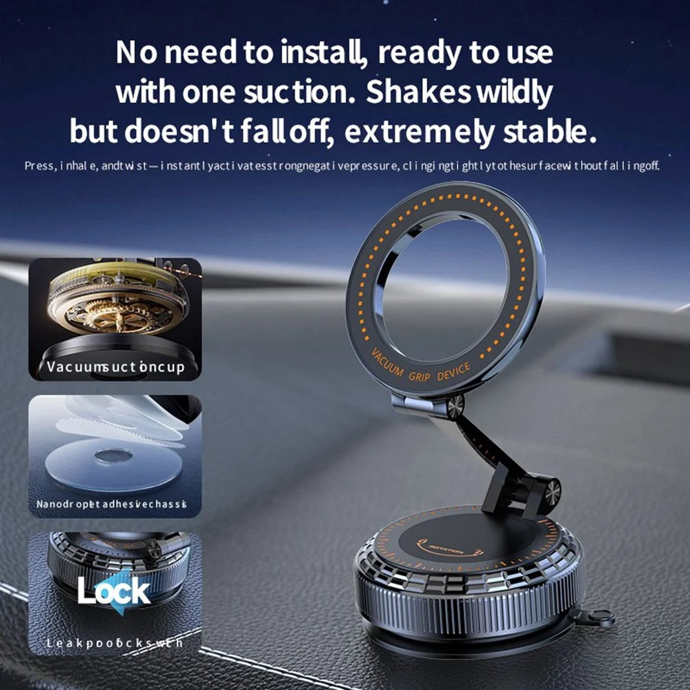 K9 All Metal Car Desktop Phone Holder Vacuum Suction Magnetic Stand 360 Degree Rotation Foldable Mount - Black - 4