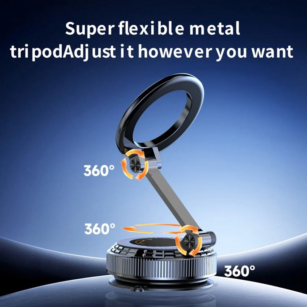 K9 All Metal Car Desktop Phone Holder Vacuum Suction Magnetic Stand 360 Degree Rotation Foldable Mount - Black - 5