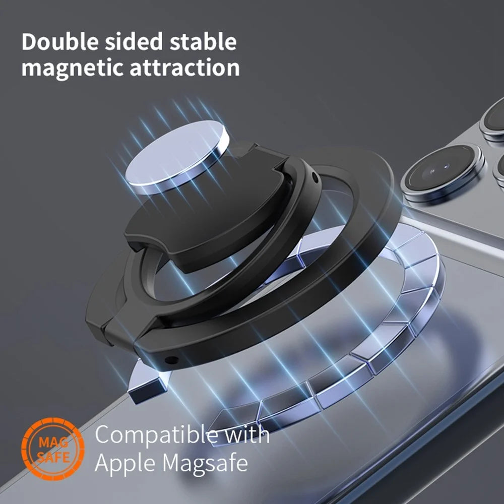Magnetic Phone Ring Holder Double Sided Magnetic Folding Zinc Alloy Stand Car Mount with 360° Rotation - White - 5