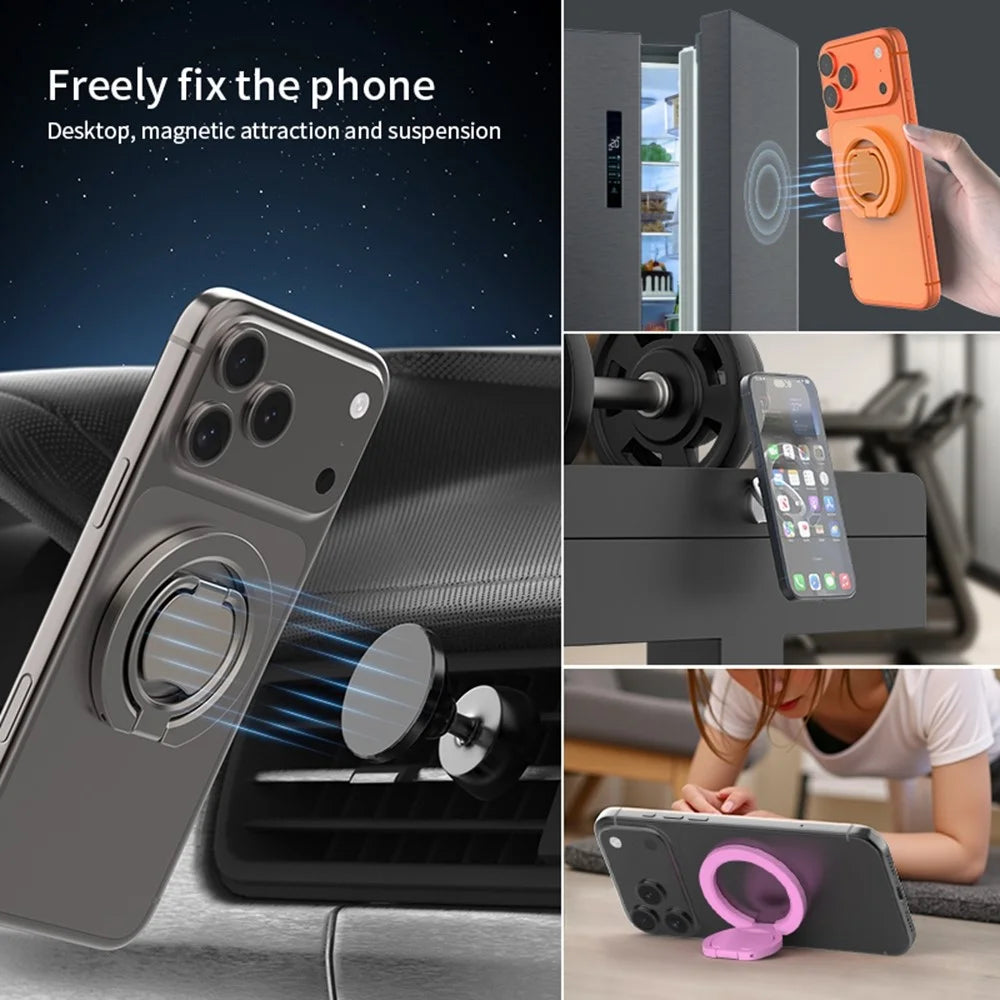 Magnetic Phone Ring Holder Double Sided Magnetic Folding Zinc Alloy Stand Car Mount with 360° Rotation - White - 6