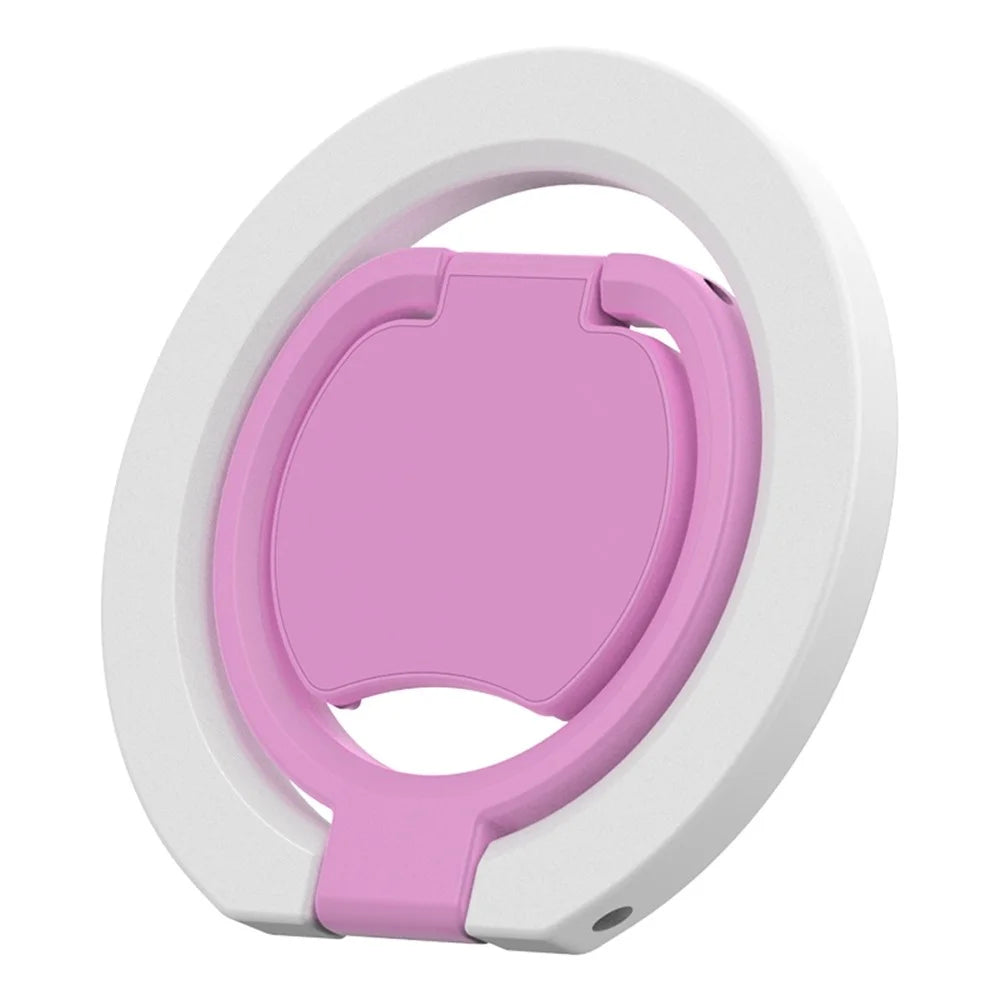 Magnetic Phone Ring Stand Multi-functional Double-sided Foldable Metal Holder with 360° Rotation - White+Pink - 1