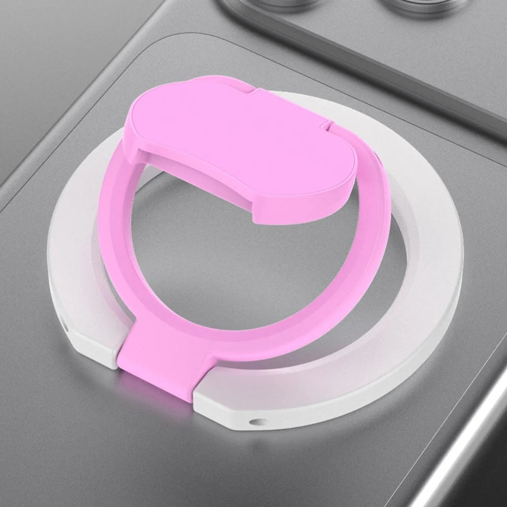 Magnetic Phone Ring Stand Multi-functional Double-sided Foldable Metal Holder with 360° Rotation - White+Pink - 2