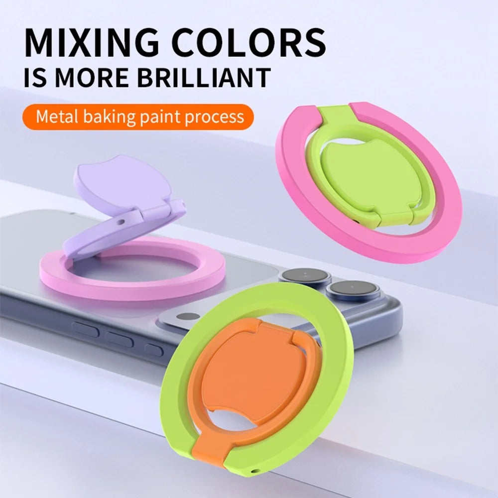 Magnetic Phone Ring Stand Multi-functional Double-sided Foldable Metal Holder with 360° Rotation - White+Pink - 3