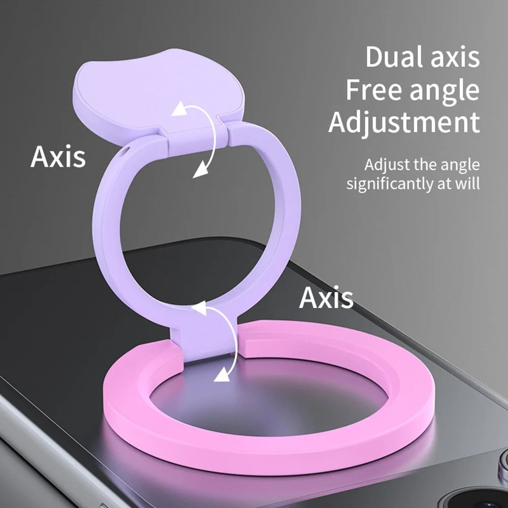 Magnetic Phone Ring Stand Multi-functional Double-sided Foldable Metal Holder with 360° Rotation - White+Pink - 4