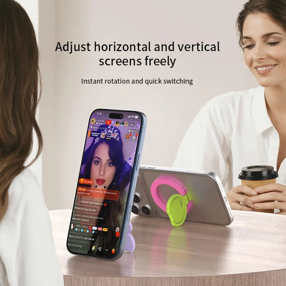 Magnetic Phone Ring Stand Multi-functional Double-sided Foldable Metal Holder with 360° Rotation - White+Pink - 7