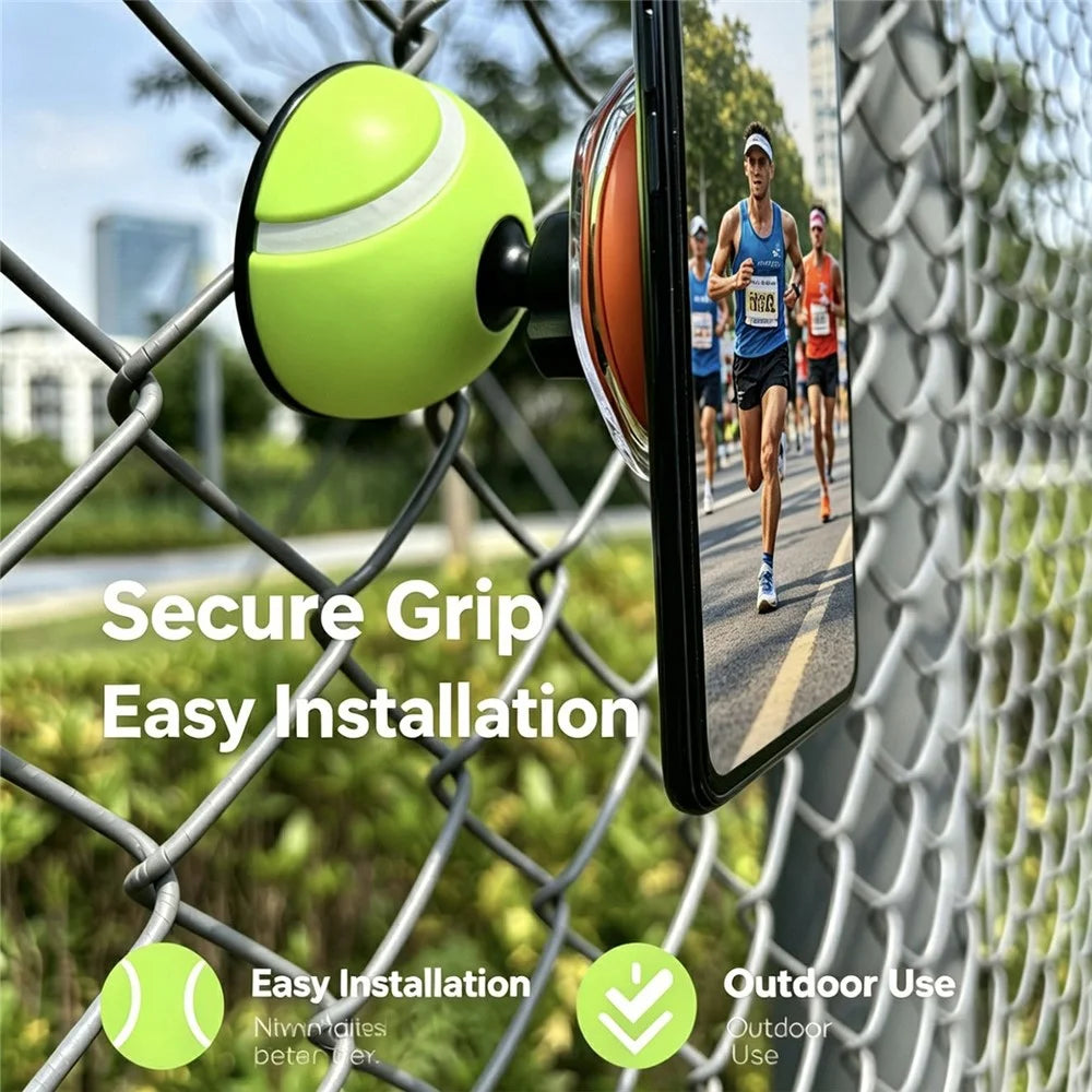 WQ-02 Phone Holder Tennis Ball Style Mount for Chain Link Fence 360 Degree Rotation Sports Court Phone Clamp Bracket - Green  /  Orange - 4