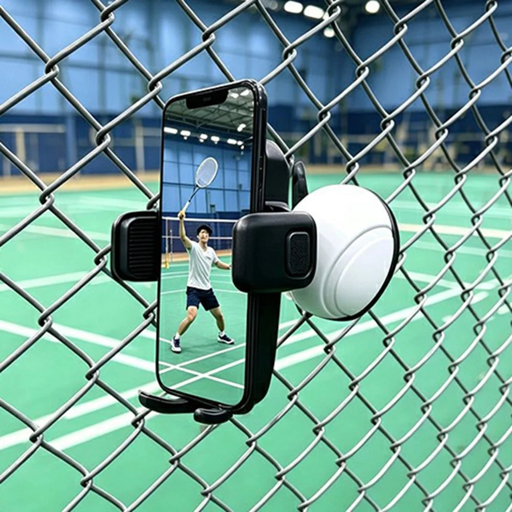 WQ-05 Sports Court Phone Mount 360 Degree Adjustable Fence Clamp Stand for Basketball Tennis Football Field Outdoor Recording - White - 6