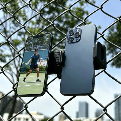 WQ-04 Dual-Phone Stand Fence Mount for Sports Court Tennis Stadium Wire Mesh Universal Phone Clamp Holder - White - 1