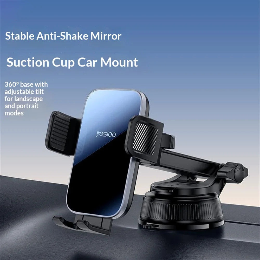 YESIDO C279 360° Rotating Car Phone Holder Suction Cup Mount Dashboard Windshield Stand Adjustable Bracket - Black - 2
