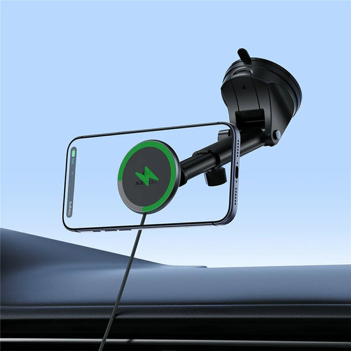 ACEFAST E52 Qi2 25W Magnetic Wireless Charging Car Holder for Dashboard Car Mount Charger - Black - 6