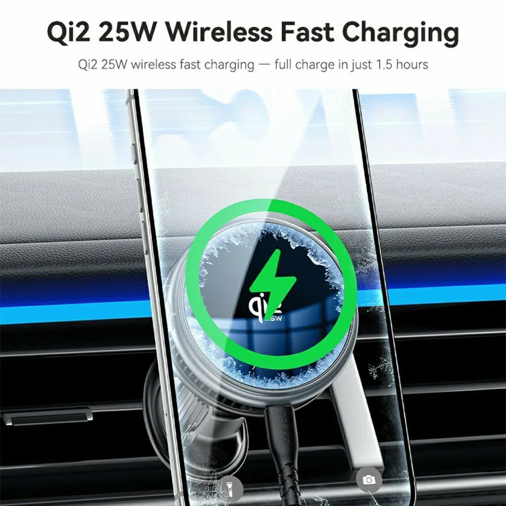 YESIDO C326 Qi2 25W Magnetic Wireless Car Charger Cooling Mount with Suction Cup and Air Vent Clip - Black - 2