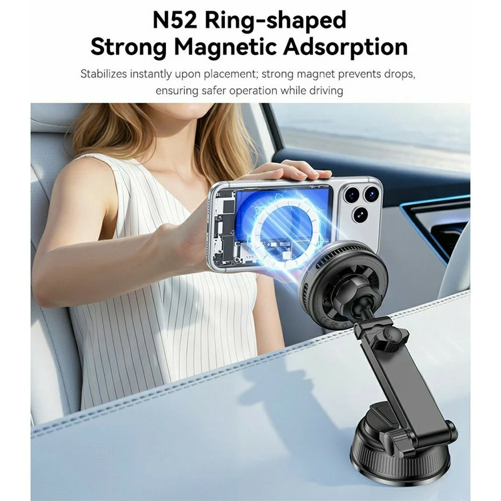 YESIDO C326 Qi2 25W Magnetic Wireless Car Charger Cooling Mount with Suction Cup and Air Vent Clip - Black - 4